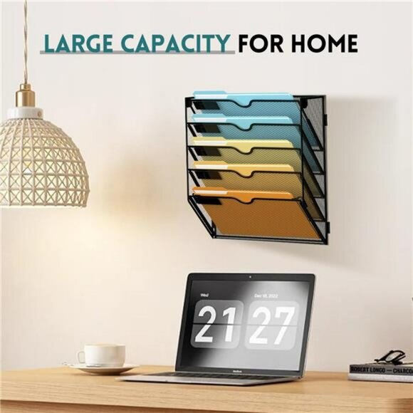 Wall mounted file organizer 5 tier mesh hanging mail holder office rack - Picture 7 of 8